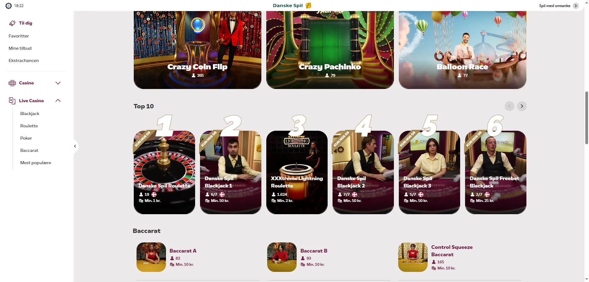 DanskeSpil live casino med rigtige dealere – roulette og blackjack