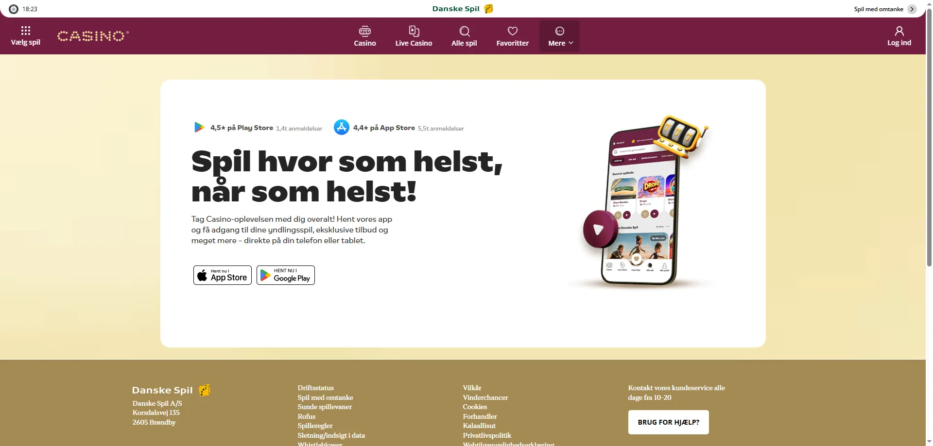DanskeSpil Casino velkomstbonus – 100% op til 500 kr. og 25 kr. gratis